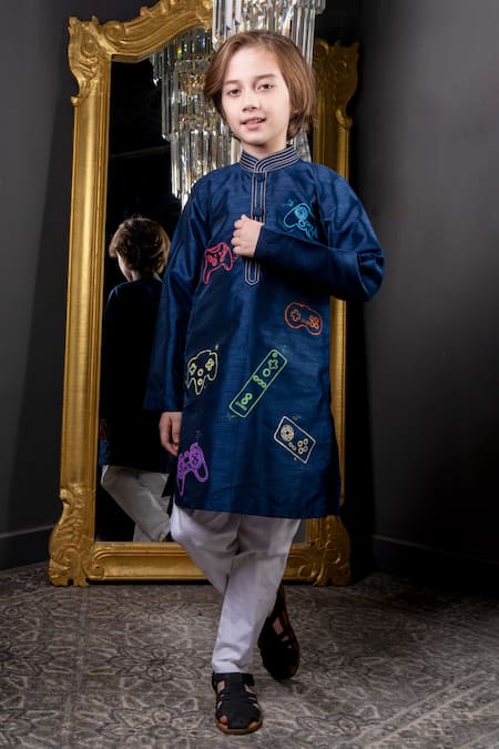 Hoity Moppet Game Boy Hand Painted Kurta With Pyjama 