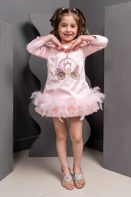 Hoity Moppet Pink Satin Embroidered Golden Carriage Dress 