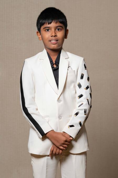 Buy Kirti Agarwal - Pret N Couture White Cotton Satin Beads Embellished Jacket Pant Set Online at Aza Fashions Buy_Kirti Agarwal - Pret N Couture_White Cotton Satin Beads Embellished Jacket Pant Set _Online_at_Aza_Fashions