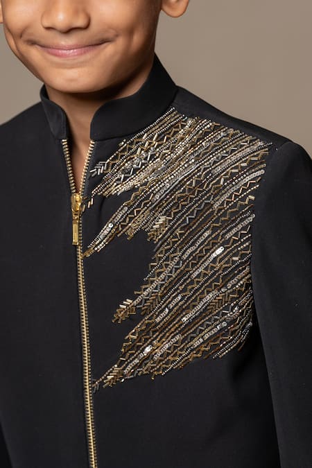 Shop Kirti Agarwal - Pret N Couture Black Sequins, Beads Embellished Bandhgala Set Online at Aza Fashions Shop_Kirti Agarwal - Pret N Couture_Black Sequins, Beads Embellished Bandhgala Set _Online_at_Aza_Fashions