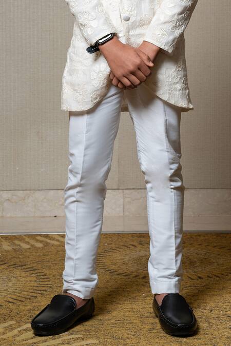 Kirti Agarwal - Pret N Couture_Off White Chanderi Silk, Cotton, Linen Embroidery Floral Sherwani And Pant _Online_at_Aza_Fashions