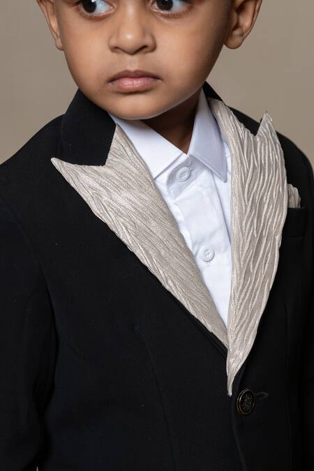 Shop Kirti Agarwal - Pret N Couture Black Gingham, Cotton Metallic Collar Jacket Pant Set Online at Aza Fashions Shop_Kirti Agarwal - Pret N Couture_Black Gingham, Cotton Metallic Collar Jacket Pant Set _Online_at_Aza_Fashions