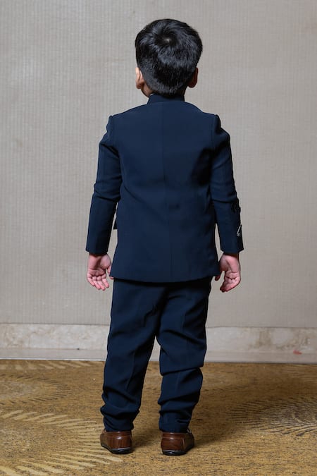 Shop Kirti Agarwal - Pret N Couture Blue Jacquard, Gingham Beads Embellished Bandhgala Pant Set at Aza Fashions Shop_Kirti Agarwal - Pret N Couture_Blue Jacquard, Gingham Beads Embellished Bandhgala Pant Set _at_Aza_Fashions