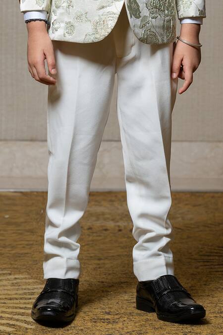 Kirti Agarwal - Pret N Couture_Off White Jacquard, Gingham Embroidery Floral Woven Metallic Jacket Pant Set_Online_at_Aza_Fashions