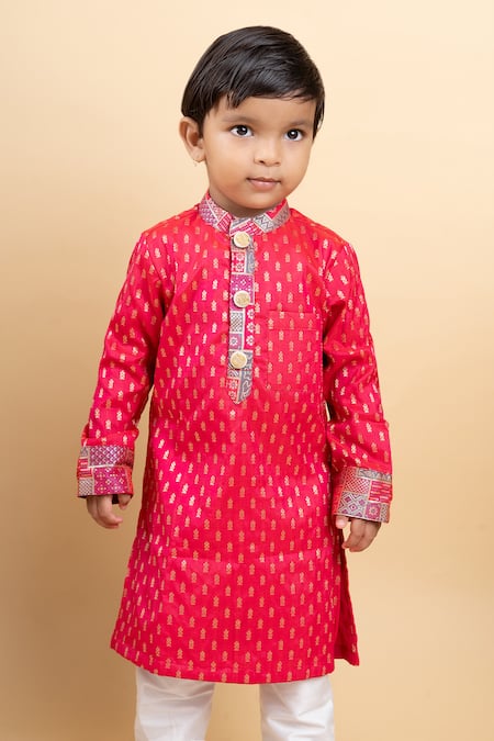 Buy Kirti Agarwal - Pret N Couture Red Silk, Cotton Embroidery Woven Floral Butti Kurta Set Online at Aza Fashions Buy_Kirti Agarwal - Pret N Couture_Red Silk, Cotton Embroidery Woven Floral Butti Kurta Set_Online_at_Aza_Fashions