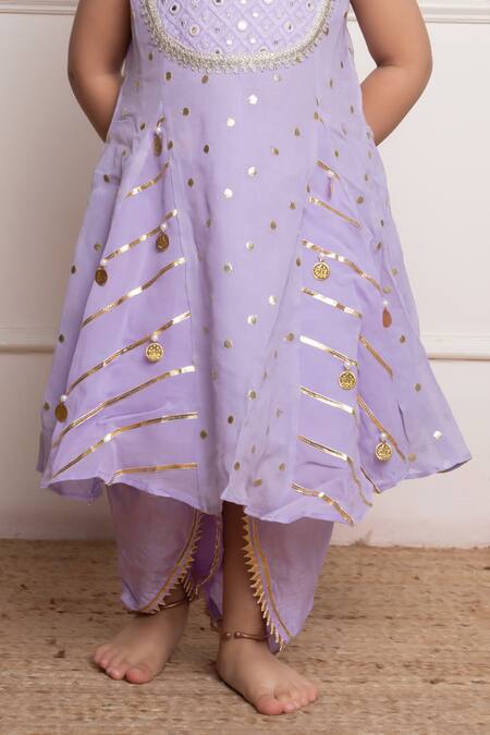 Kirti Agarwal - Pret N Couture Purple Georgette, Denim Mirrors, Gota Patti Work Kurta And Tulip Pant Set Online at Aza Fashions Kirti Agarwal - Pret N Couture_Purple Georgette, Denim Mirrors, Gota Patti Work Kurta And Tulip Pant Set _Online_at_Aza_Fashions