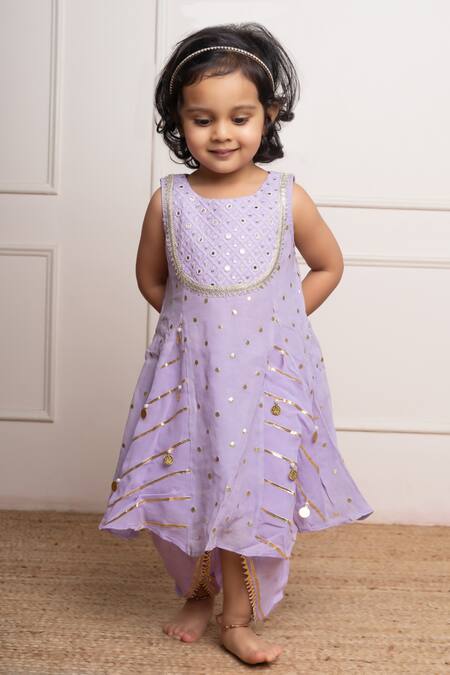 Buy Kirti Agarwal - Pret N Couture Purple Georgette, Denim Mirrors, Gota Patti Work Kurta And Tulip Pant Set Online at Aza Fashions Buy_Kirti Agarwal - Pret N Couture_Purple Georgette, Denim Mirrors, Gota Patti Work Kurta And Tulip Pant Set _Online_at_Aza_Fashions