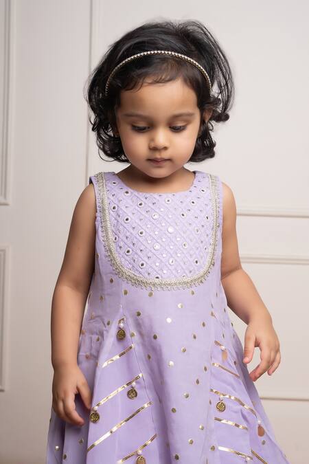 Shop Kirti Agarwal - Pret N Couture Purple Georgette, Denim Mirrors, Gota Patti Work Kurta And Tulip Pant Set Online at Aza Fashions Shop_Kirti Agarwal - Pret N Couture_Purple Georgette, Denim Mirrors, Gota Patti Work Kurta And Tulip Pant Set _Online_at_Aza_Fashions