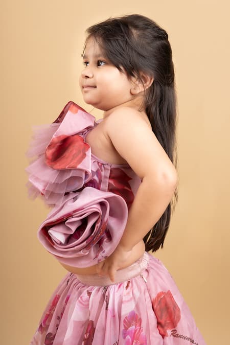 Kirti Agarwal - Pret N Couture Pink Silk, Organza Embroidery Floral Ruffled Top And Lehenga Set Online at Aza Fashions Kirti Agarwal - Pret N Couture_Pink Silk, Organza Embroidery Floral Ruffled Top And Lehenga Set _Online_at_Aza_Fashions