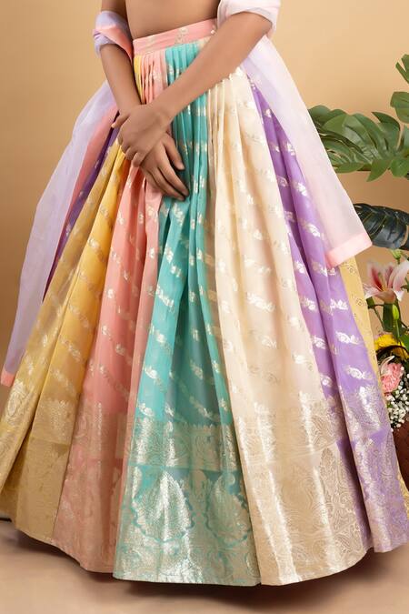 Buy Kirti Agarwal - Pret N Couture Multi Color Organza, Chanderi Silk, Linen Embroidery Motif Lehenga Set Online at Aza Fashions Buy_Kirti Agarwal - Pret N Couture_Multi Color Organza, Chanderi Silk, Linen Embroidery Motif Lehenga Set _Online_at_Aza_Fashions