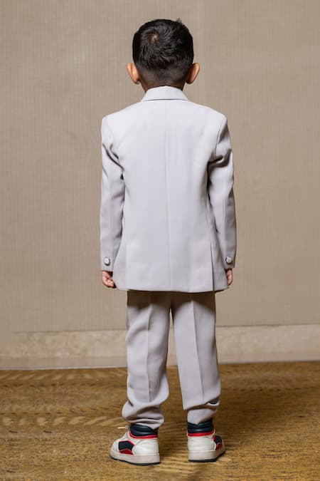 Shop Kirti Agarwal - Pret N Couture Grey Gingham, Gabardine Double Breasted Blazer Pant Set at Aza Fashions Shop_Kirti Agarwal - Pret N Couture_Grey Gingham, Gabardine Double Breasted Blazer Pant Set _at_Aza_Fashions