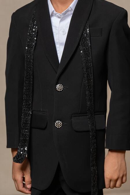 Shop Kirti Agarwal - Pret N Couture Black Gingham, Cotton Sequins Embroidered Blazer Pant Set Online at Aza Fashions Shop_Kirti Agarwal - Pret N Couture_Black Gingham, Cotton Sequins Embroidered Blazer Pant Set _Online_at_Aza_Fashions