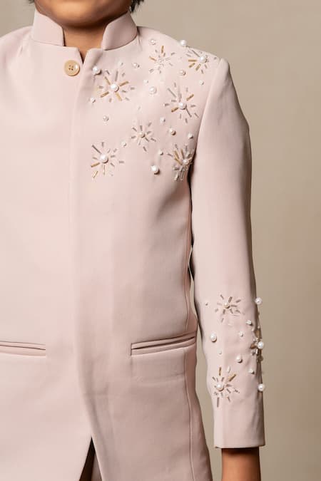 Buy Kirti Agarwal - Pret N Couture Beige Silk Cut Work, Pearls Cutdana Embellished Bandhgala And Pant Set Online at Aza Fashions Buy_Kirti Agarwal - Pret N Couture_Beige Silk Cut Work, Pearls Cutdana Embellished Bandhgala And Pant Set _Online_at_Aza_Fashions