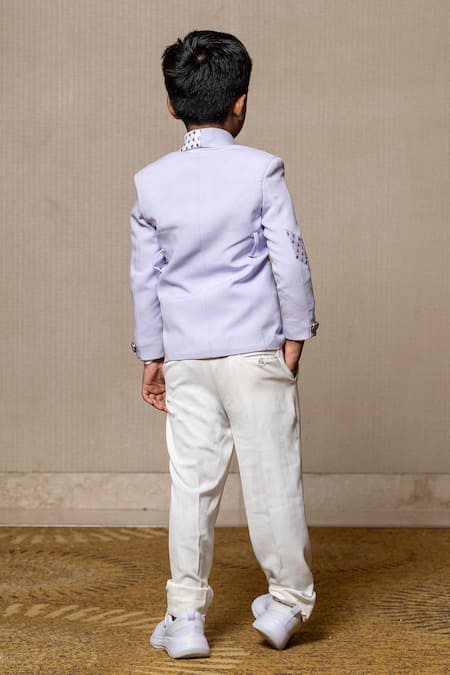 Shop_Kirti Agarwal - Pret N Couture_Purple Gingham, Cotton Metallic Thread Stud Embellished Blazer Set _at_Aza_Fashions