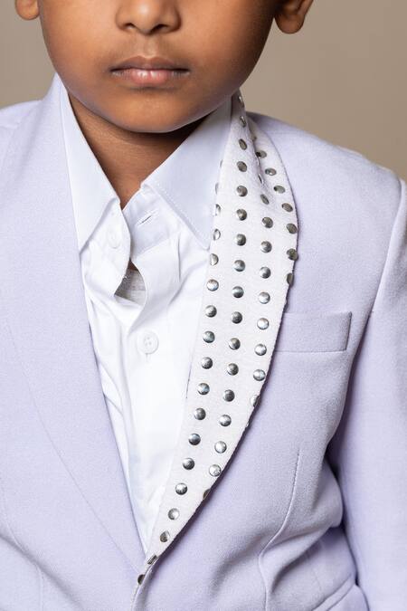 Kirti Agarwal - Pret N Couture_Purple Gingham, Cotton Metallic Thread Stud Embellished Blazer Set _at_Aza_Fashions