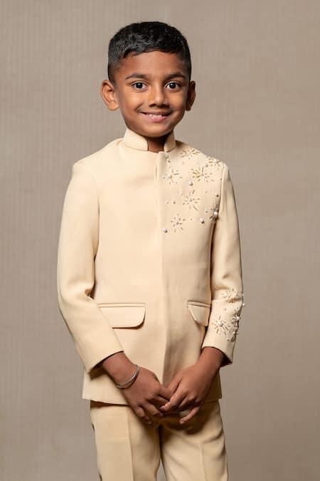 Buy Kirti Agarwal - Pret N Couture Yellow Silk Cut Work, Pearls Cutdana Embellished Bandhgala And Pant Set Online at Aza Fashions Buy_Kirti Agarwal - Pret N Couture_Yellow Silk Cut Work, Pearls Cutdana Embellished Bandhgala And Pant Set _Online_at_Aza_Fashions