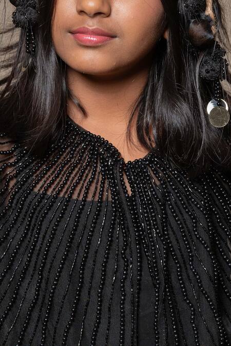 Buy_Kirti Agarwal - Pret N Couture_Black Satin, Silk, Cotton, Net Beads, Cut Work Embroidered Cape Pant Set _Online_at_Aza_Fashions