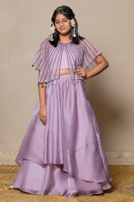 Kirti Agarwal - Pret N Couture Stripe Embroidered Cape Skirt Set 