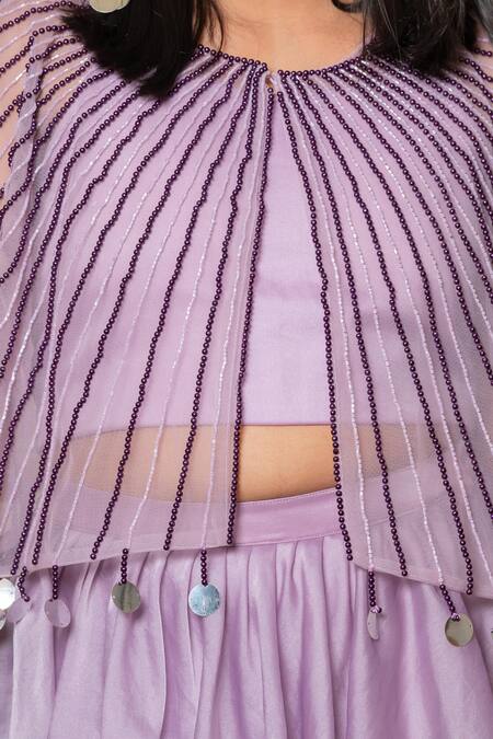 Shop Kirti Agarwal - Pret N Couture Purple Satin, Organza, Net Beads, Sequins Stripe Embroidered Cape Skirt Set Online at Aza Fashions Shop_Kirti Agarwal - Pret N Couture_Purple Satin, Organza, Net Beads, Sequins Stripe Embroidered Cape Skirt Set _Online_at_Aza_Fashions