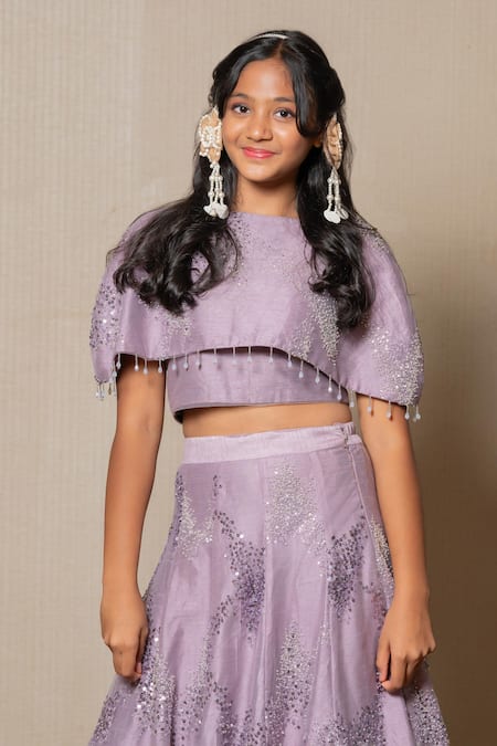 Kirti Agarwal - Pret N Couture_Purple Silk, Net, Linen Sequins Embroidered Crop Top And Lehenga Set_Online_at_Aza_Fashions