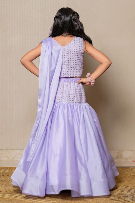 Shop_Kirti Agarwal - Pret N Couture_Purple Net, Organza, Cotton, Satin Embellished Lilac Crop Top And Lehenga _at_Aza_Fashions