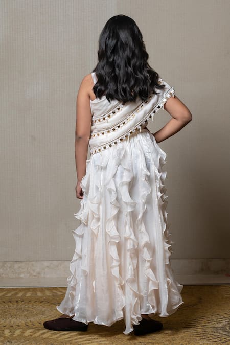 Shop Kirti Agarwal - Pret N Couture Off White Silk Satin, Cotton Beads, Stripe Embroidered Crop Top And Lehenga Set at Aza Fashions Shop_Kirti Agarwal - Pret N Couture_Off White Silk Satin, Cotton Beads, Stripe Embroidered Crop Top And Lehenga Set _at_Aza_Fashions