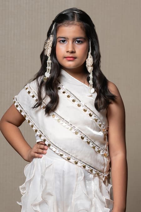 Kirti Agarwal - Pret N Couture Off White Silk Satin, Cotton Beads, Stripe Embroidered Crop Top And Lehenga Set Online at Aza Fashions Kirti Agarwal - Pret N Couture_Off White Silk Satin, Cotton Beads, Stripe Embroidered Crop Top And Lehenga Set _Online_at_Aza_Fashions