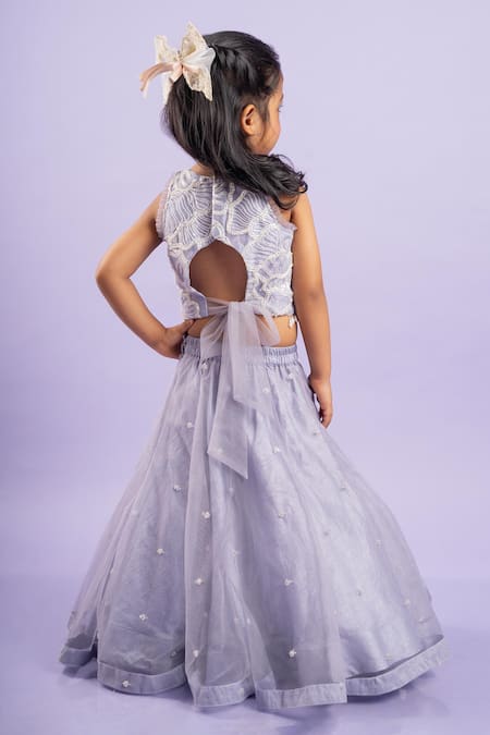 Shop_Kirti Agarwal - Pret N Couture_Purple Net, Silk Sequins, Beads, Cut Lavender Embroidered Crop Top And Lehenga Set _at_Aza_Fashions