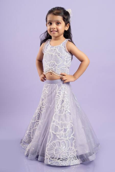 Kirti Agarwal - Pret N Couture_Purple Net, Silk Sequins, Beads, Cut Lavender Embroidered Crop Top And Lehenga Set _Online_at_Aza_Fashions