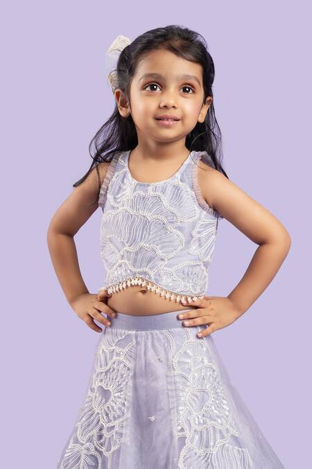 Buy_Kirti Agarwal - Pret N Couture_Purple Net, Silk Sequins, Beads, Cut Lavender Embroidered Crop Top And Lehenga Set _Online_at_Aza_Fashions