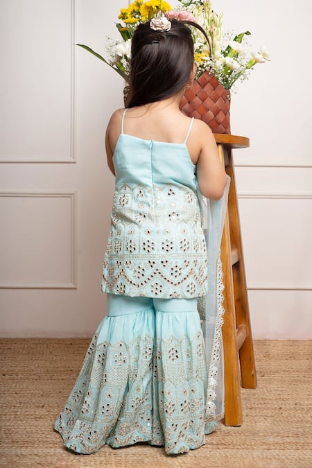 Kirti Agarwal - Pret N Couture Mirror Embroidered Aqua Kurta Sharara Set 