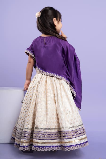 Shop_Kirti Agarwal - Pret N Couture_Purple Crepe, Chanderi Silk, Linen Scallop Embroidered Cape Top And Lehenga Set _at_Aza_Fashions