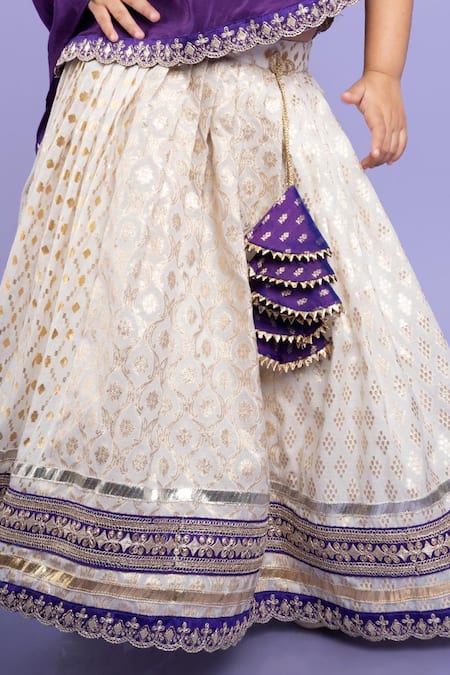 Shop_Kirti Agarwal - Pret N Couture_Purple Crepe, Chanderi Silk, Linen Scallop Embroidered Cape Top And Lehenga Set _Online_at_Aza_Fashions