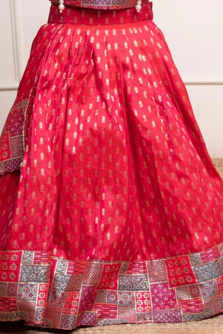 Shop_Kirti Agarwal - Pret N Couture_Pink Silk, Cotton Embroidery Geometric Woven Crop Top And Lehenga Set _Online_at_Aza_Fashions