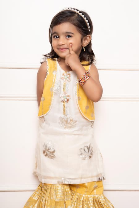 Buy Kirti Agarwal - Pret N Couture Off White Chanderi Silk, Cotton Embroidery Abstract Woven Kurta And Sharara Set Online at Aza Fashions Buy_Kirti Agarwal - Pret N Couture_Off White Chanderi Silk, Cotton Embroidery Abstract Woven Kurta And Sharara Set _Online_at_Aza_Fashions