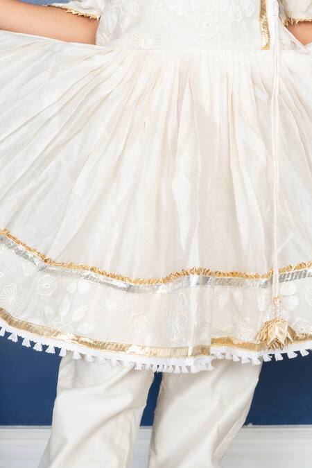 Buy Kirti Agarwal - Pret N Couture Off White Chanderi Silk, Cotton Gota Patti, Floral Anarkali With Pant Online at Aza Fashions Buy_Kirti Agarwal - Pret N Couture_Off White Chanderi Silk, Cotton Gota Patti, Floral Anarkali With Pant _Online_at_Aza_Fashions