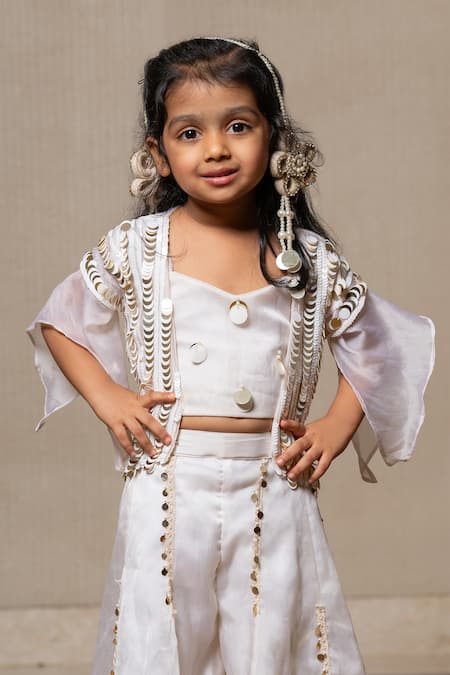 Kirti Agarwal - Pret N Couture_Off White Cotton, Viscose Sequins Embroidered Jacket And Pant Set _Online_at_Aza_Fashions