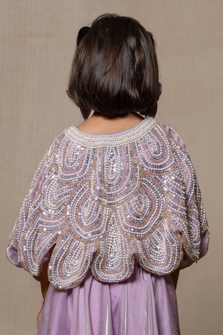 Shop_Kirti Agarwal - Pret N Couture_Purple Satin, Silk, Cotton Pearls, Sequins Embroidered Cape And Plazzo Set _Online_at_Aza_Fashions