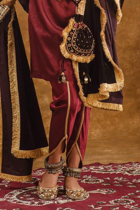 Ekavira Wine Embroidery Flower Zari Potli Online at Aza Fashions Ekavira_Wine Embroidery Flower Zari Potli _Online_at_Aza_Fashions