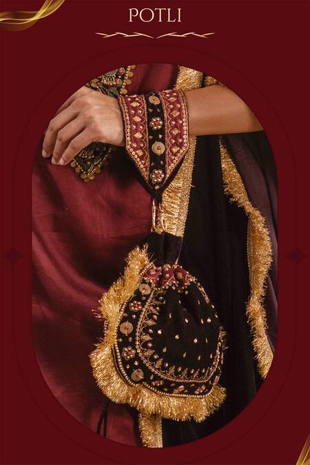 Buy Ekavira Wine Embroidery Flower Zari Potli Online at Aza Fashions Buy_Ekavira_Wine Embroidery Flower Zari Potli _Online_at_Aza_Fashions