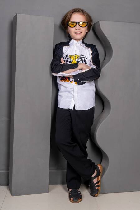 Buy Hoity Moppet Black Cotton Embroidery Lil Racer Car Shirt Online at Aza Fashions Buy_Hoity Moppet_Black Cotton Embroidery Lil Racer Car Shirt _Online_at_Aza_Fashions