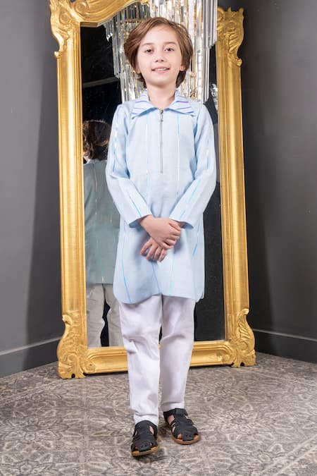 Hoity Moppet Azure Linen Kurta With Pyjama 