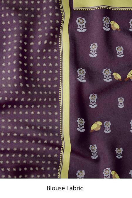 Buy Thee Modern Roots Purple Crepe Bird Print Saree With Unstitched Blouse Piece Buy_Thee Modern Roots_Purple Crepe Bird Print Saree With Unstitched Blouse Piece