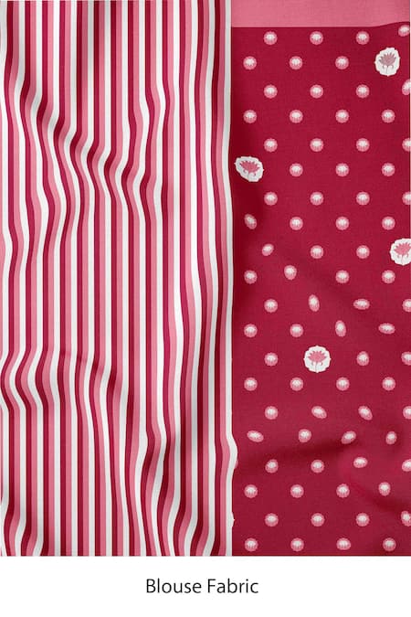 Buy Thee Modern Roots Red Satin, Georgette Blooming Lotus Print Saree With Unstitched Blouse Piece Buy_Thee Modern Roots_Red Satin, Georgette Blooming Lotus Print Saree With Unstitched Blouse Piece