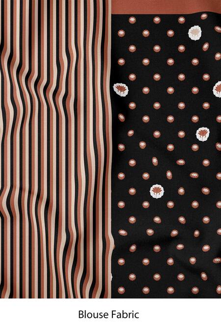 Buy Thee Modern Roots Black Satin, Georgette Lotus Print Saree With Unstitched Blouse Piece Buy_Thee Modern Roots_Black Satin, Georgette Lotus Print Saree With Unstitched Blouse Piece