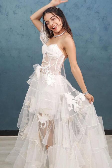 Mireya Sanya Floral Embroidered Mesh Gown 