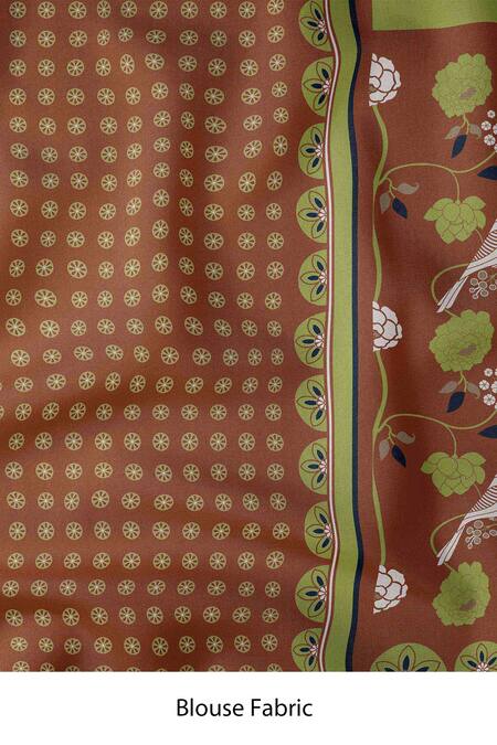 Buy Thee Modern Roots Brown Crepe Bloom Print Saree With Unstitched Blouse Piece Buy_Thee Modern Roots_Brown Crepe Bloom Print Saree With Unstitched Blouse Piece