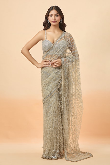 Seema Gujral Sequined Saree With Embroidered Blouse 