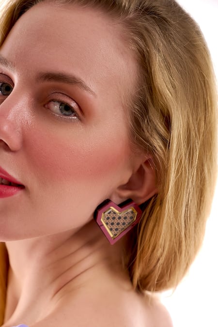 Prachi Gupta_Pink The Rattan Heart Studs _Online_at_Aza_Fashions