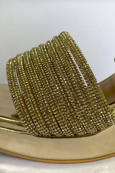 Buy_Ciel_Gold Rhinestones The Juliana Embellished Wedges _Online_at_Aza_Fashions